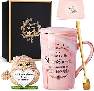 Regalo Mujer Cumpleaños, Muñeca de Patata Motivacional Positiva, Taza de Cerámica de 400ml Rosa Mármol con Estampado Dorad...