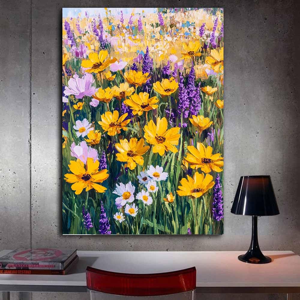 WUFIEA pósteres abstractos de hoja botánica impresa Flores que cubren el campo Arte Decorativo de la Oficina Sala de Estar（amarillo-70x100cm Enmarcado