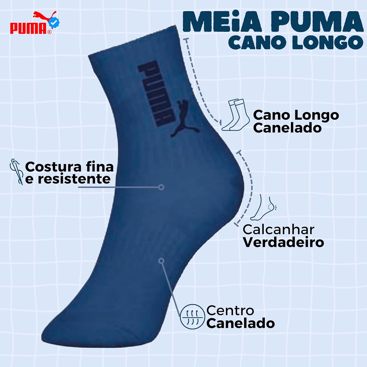 Kit 06 Pares Meia Puma Infantil Cano Longo Algodão Criança Menino em promoção! Veja a oferta e mais achadinhos de Moda íntima 5 Hoje é o melhor dia para comprar Kit 06 Pares Meia Puma Infantil Cano Longo Algodão Criança Menino com aquele preço maroto! Promoção! Aproveite a oferta! 5