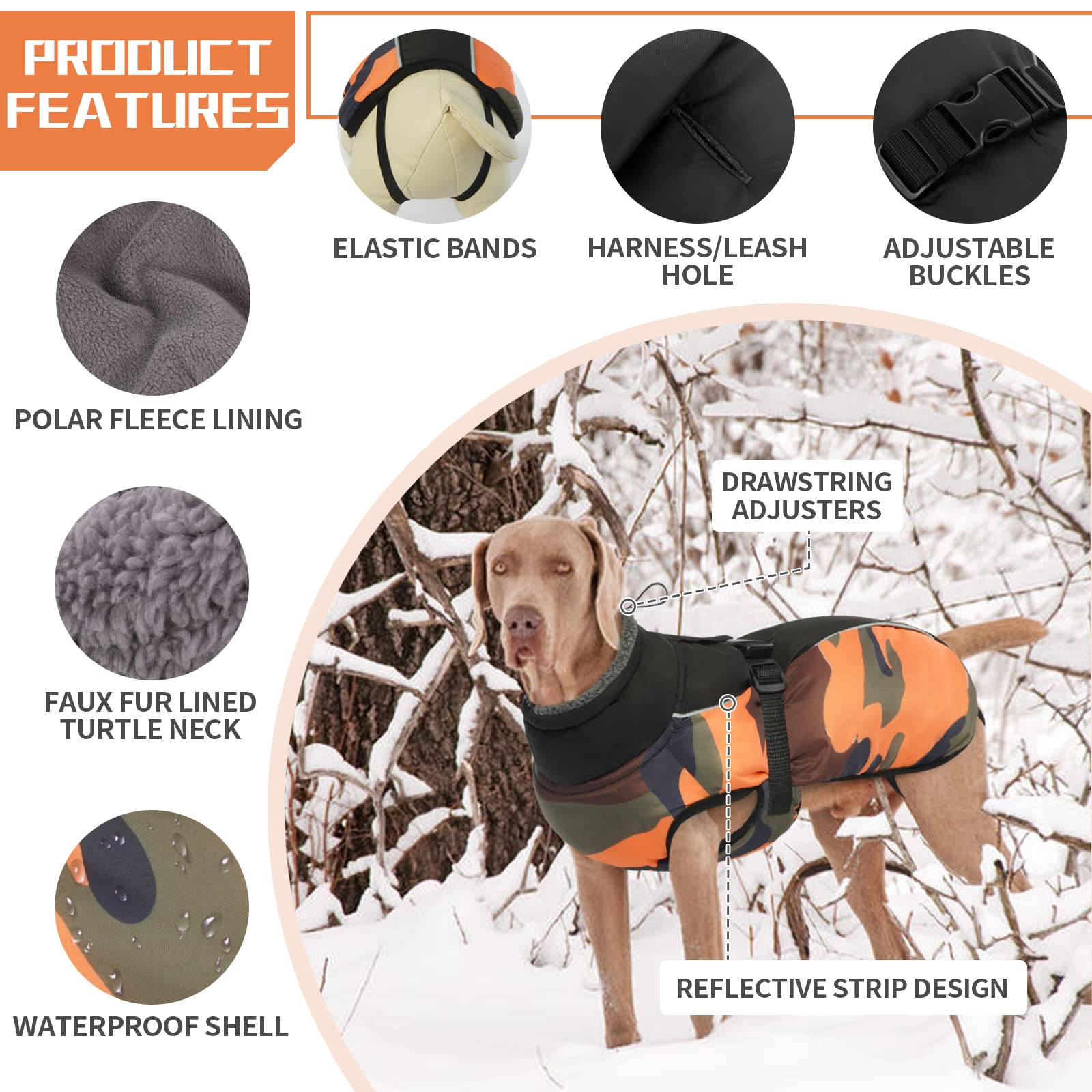 Hjyokuso Cappotto Impermeabile per Cani, Giacca Invernale Calda e Antivento, Abbigliamento Completo Con Striscia Riflettente per Cani di Taglia Piccola e Media