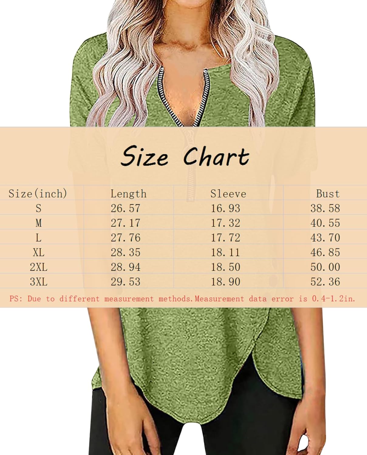Fashion Womens Casual Long Sleeve Round Neck Shirt Perfect Basic Short Sleeve V Neck Zipper Button T Shirt - Image 7