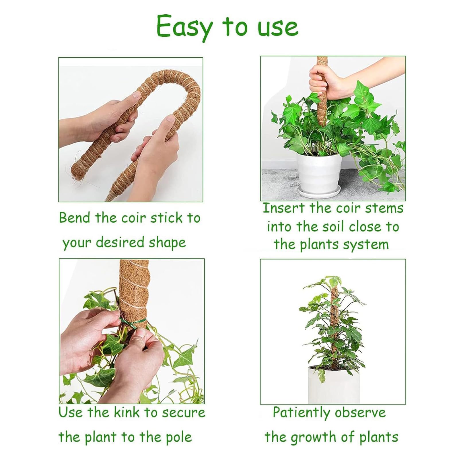 Moosstange für Pflanzen, biegbare Moosstange für Pflanzen, Monstera, handgefertigte Kokosfaser-Pflanzenstütze für Topfpflanzen, Pothos (121,9 cm)