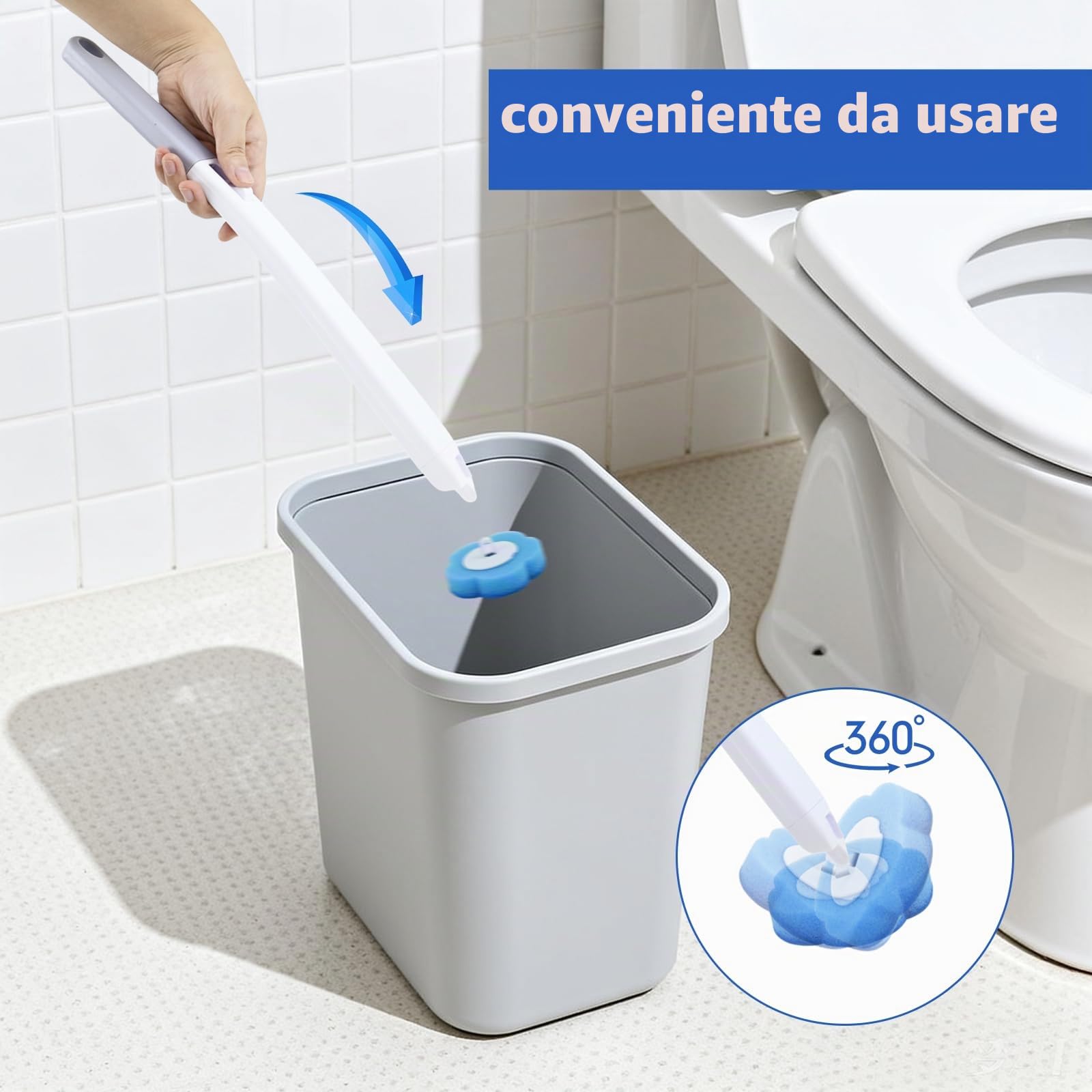 Scopino WC Usa e Getta (con Pulizia WC) – Set di Scopino Bagno WC a Parete in 2 Pezzi, Comprensivo di 54 Dischetti Struccanti e 2 Supporti per Riporle – Set Bagno Spazzolone Bagno Accessori Completo