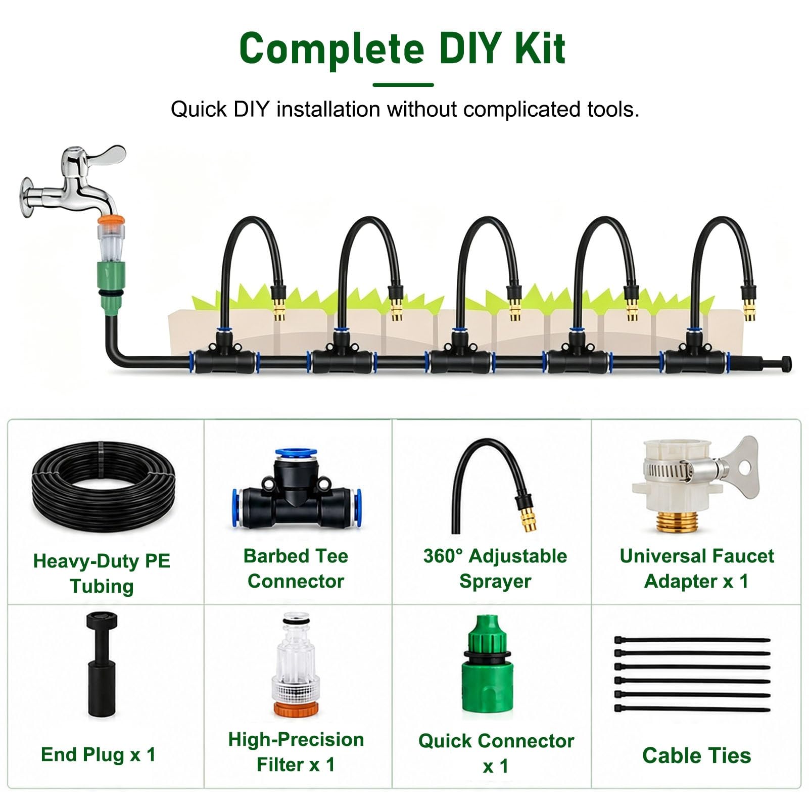 Kit Arrosage Automatique Système D'irrigation Goutte à Goutte Flexible pour Extérieur | Brumisateur D'irrigation de Jardin à Monter Soi-même, Buses D'arrosage en Cuivre(57m/187ft)