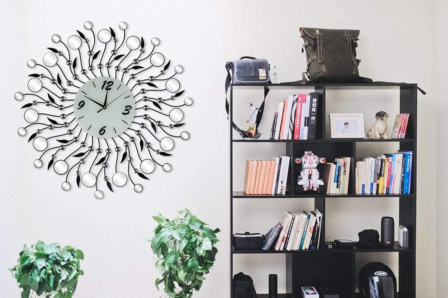 Large Mirror and Crystal Abstract Leaf Wall Clock