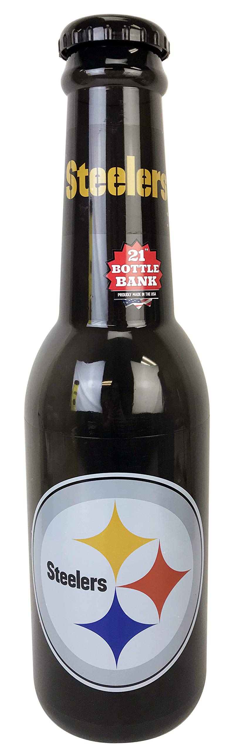 Marketing Results, NFL Pittsburgh Steelers 21-inch Bottle Bank, Black, Clear