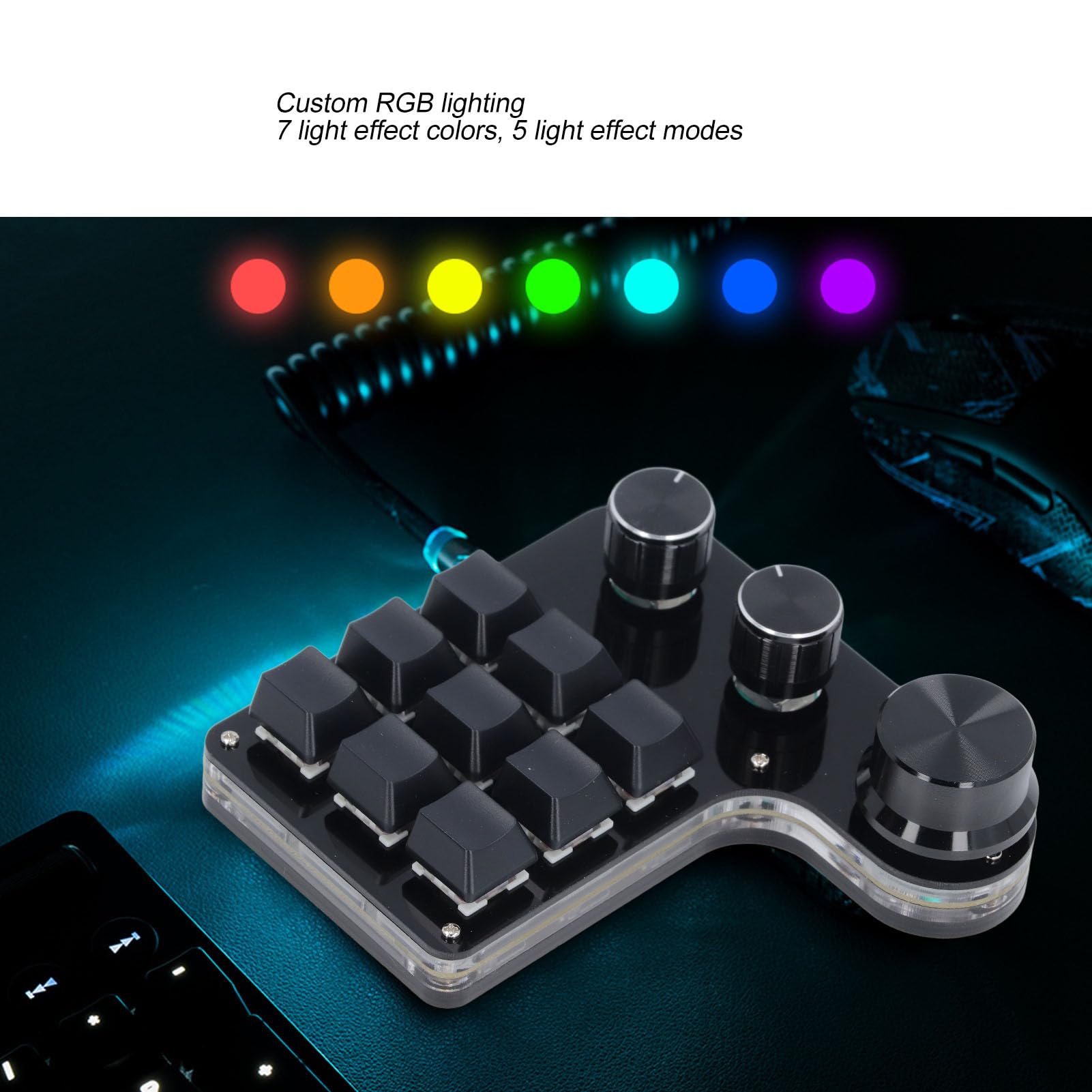 Cocoarm Mechaniczna Klawiatura do Gier USB Mini Macro, Podświetlana RGB, Programowalnych 9 Klawiszy, Idealna dla Graczy i do Użytku Biurowego