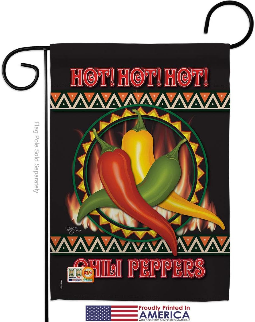 Chili Peppers Garden Flag Set Wall Holder Food Vegetable Pumpkin Chilli Squash Pepper Harvest Autumn Farm Herbs Small Decorative Gift Yard House Banner Made In USA 13 X 18.5