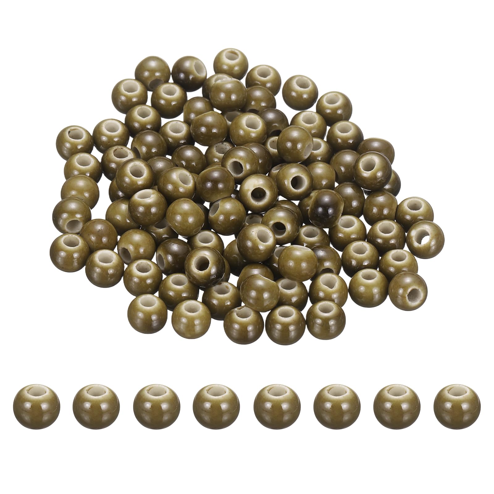 PATIKIL 100 Pcs Porcelain Beads, 8 mm Round Ceramic Handmade Spacer Loose Beads for Bracelet Necklace Earring Jewelry Making DIY Crafts, Olive Green