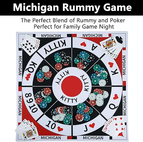 Miniatura 3 de Medikaison Michigan Rummy - Juego de mesa original Joker Rummy Card Tripoley Juego de mesa de fieltro plegable para adultos, juegos de mesa Royal