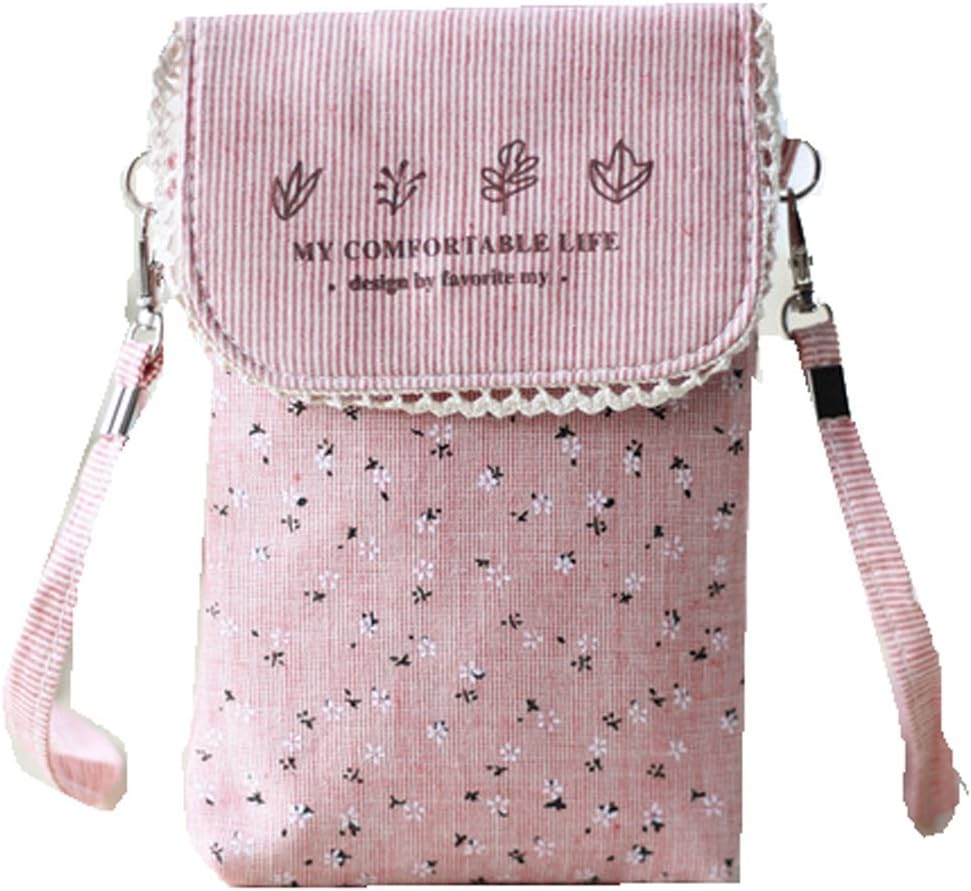 YaJaMa Canvas Flower Women Shoulder Crossbody Bag Cellphone Pouch Purse Wallet (Pink)