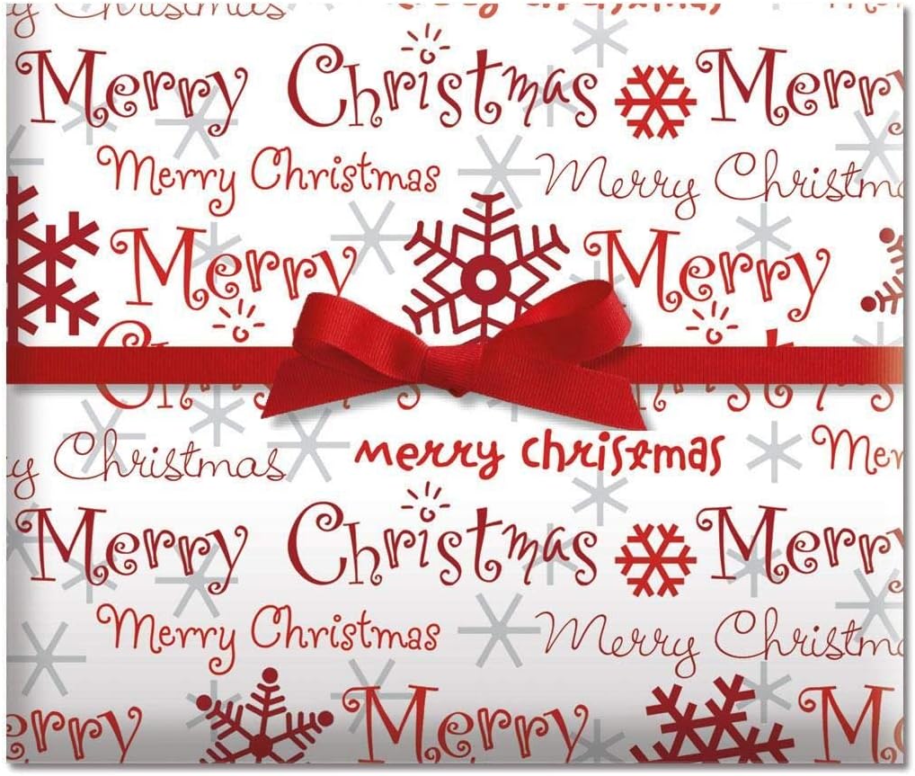 Amazon Com Merry Christmas Script Jumbo Rolled Gift Wrap 1 Giant Roll 23 Inches Wide By 32 Feet Long Heavyweight Tear Resistant Holiday Wrapping Paper Everything Else