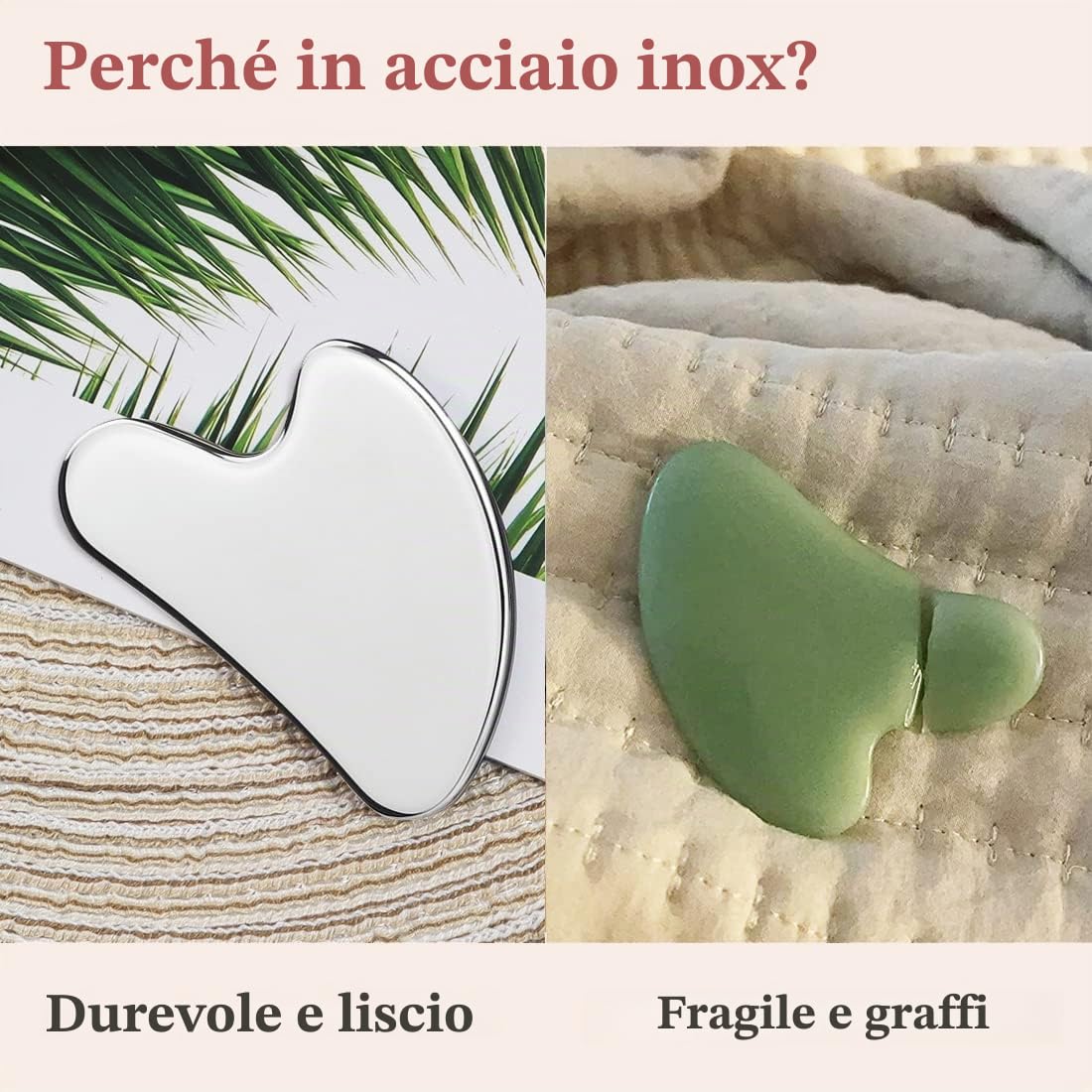 leiwo - Set di rulli per il viso e gua sha, in acciaio inossidabile, strumento per scolpire il viso, per la cura della pelle in metallo, massaggiatore per donne