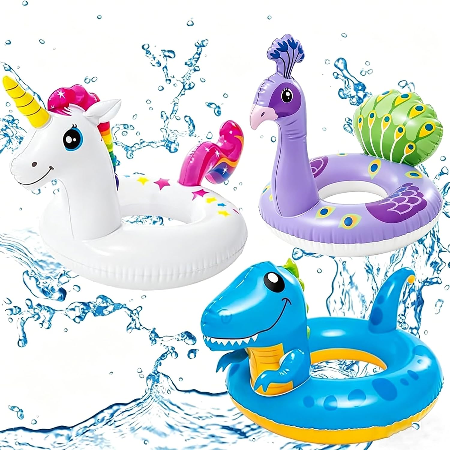 POPOYU 3Pcs Inflatable Pool Toys for Kids,Unicorn Alpaca Dinosaur Pool Inflatables Pool Floats,Swimming Pool Toys Rubber Swimming Rings for Summer Gift,Swimming Pool Beach Toys,Pool Party Decorations