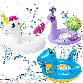 POPOYU 3Pcs Inflatable Pool Toys for Kids,Unicorn Alpaca Dinosaur Pool Inflatables Pool Floats,Swimming Pool Toys Rubber Swimming Rings for Summer Gift,Swimming Pool Beach Toys,Pool Party Decorations