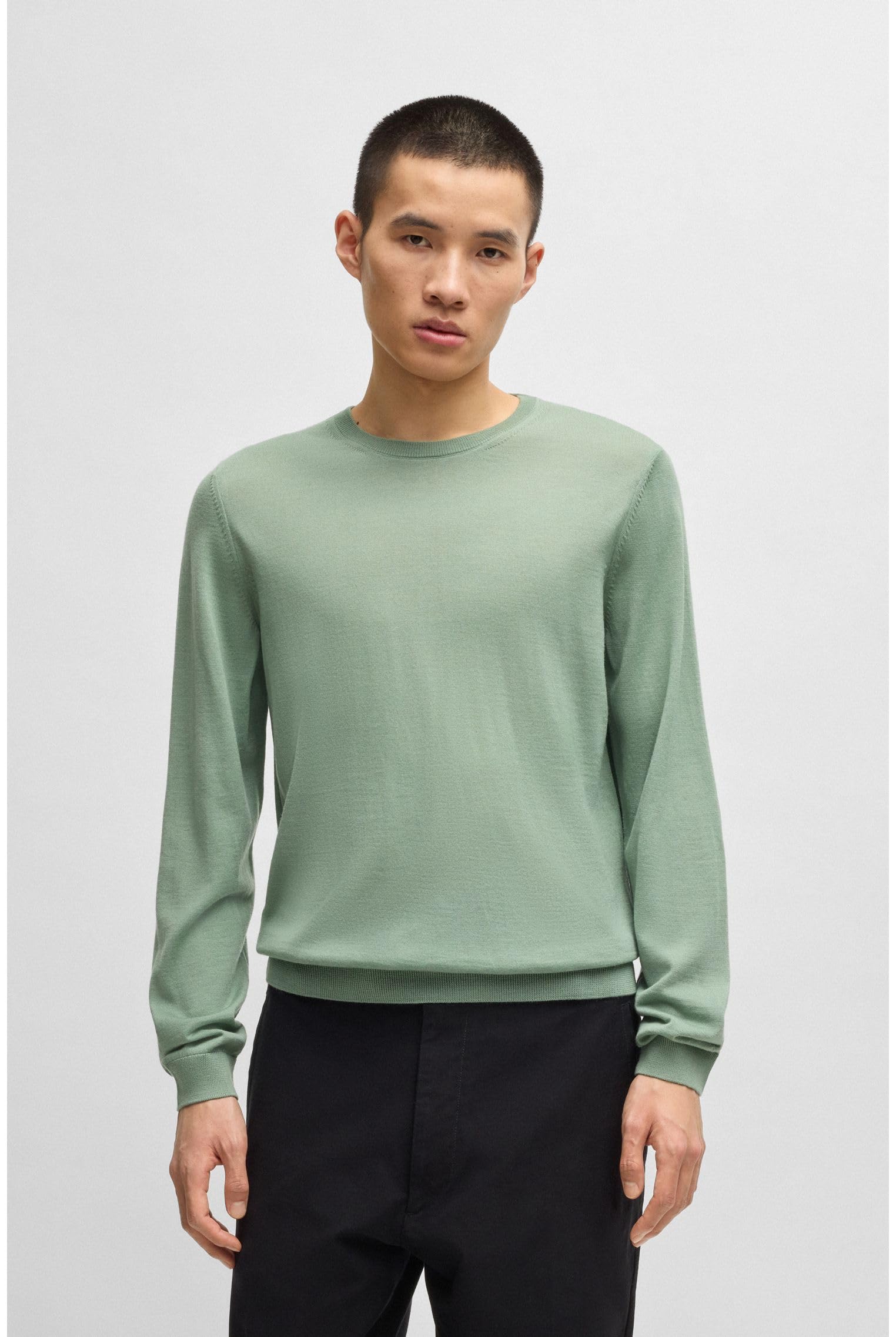 BOSS Maglione da uomo in lana vergine Leno-P Slim Fit, Verde chiaro 330, S