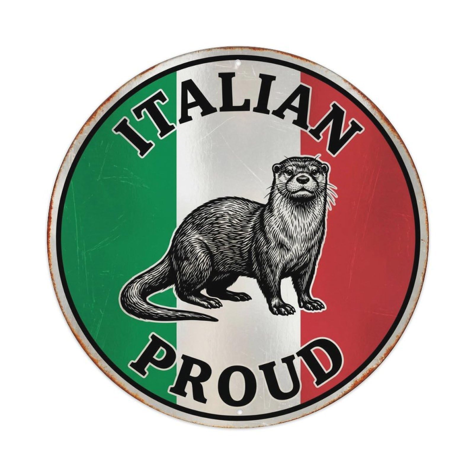 Olhnbad Style Italian Proud Otter Wildlife Heritage Emblem Metal Tin Sign