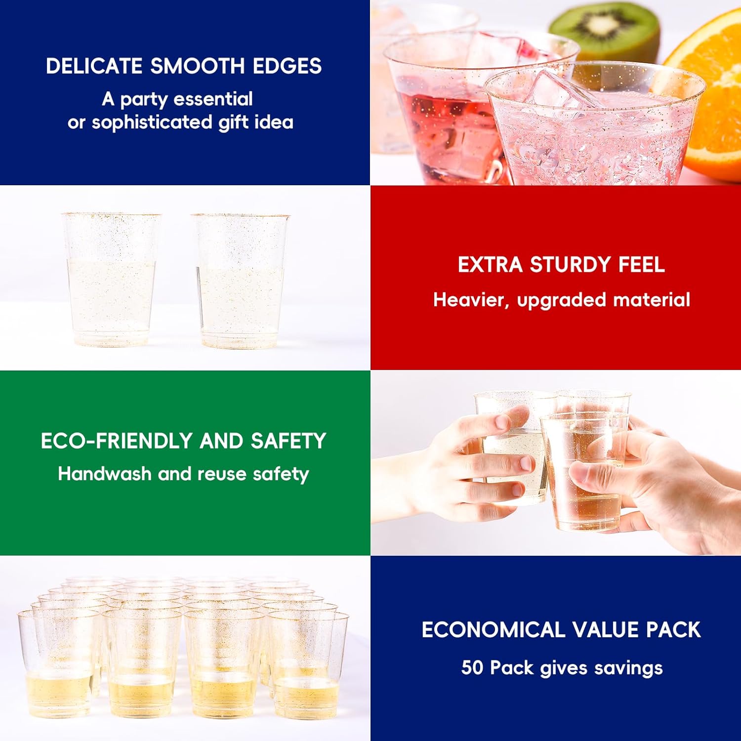 JOLLY CHEF 14 oz 50 Pack Gold Plastic Cups, Disposable Gold Glitter Plastic Cups Tumblers, Ideal for Wedding Halloween, Thanksgiving, Christmas Parties - Image 3