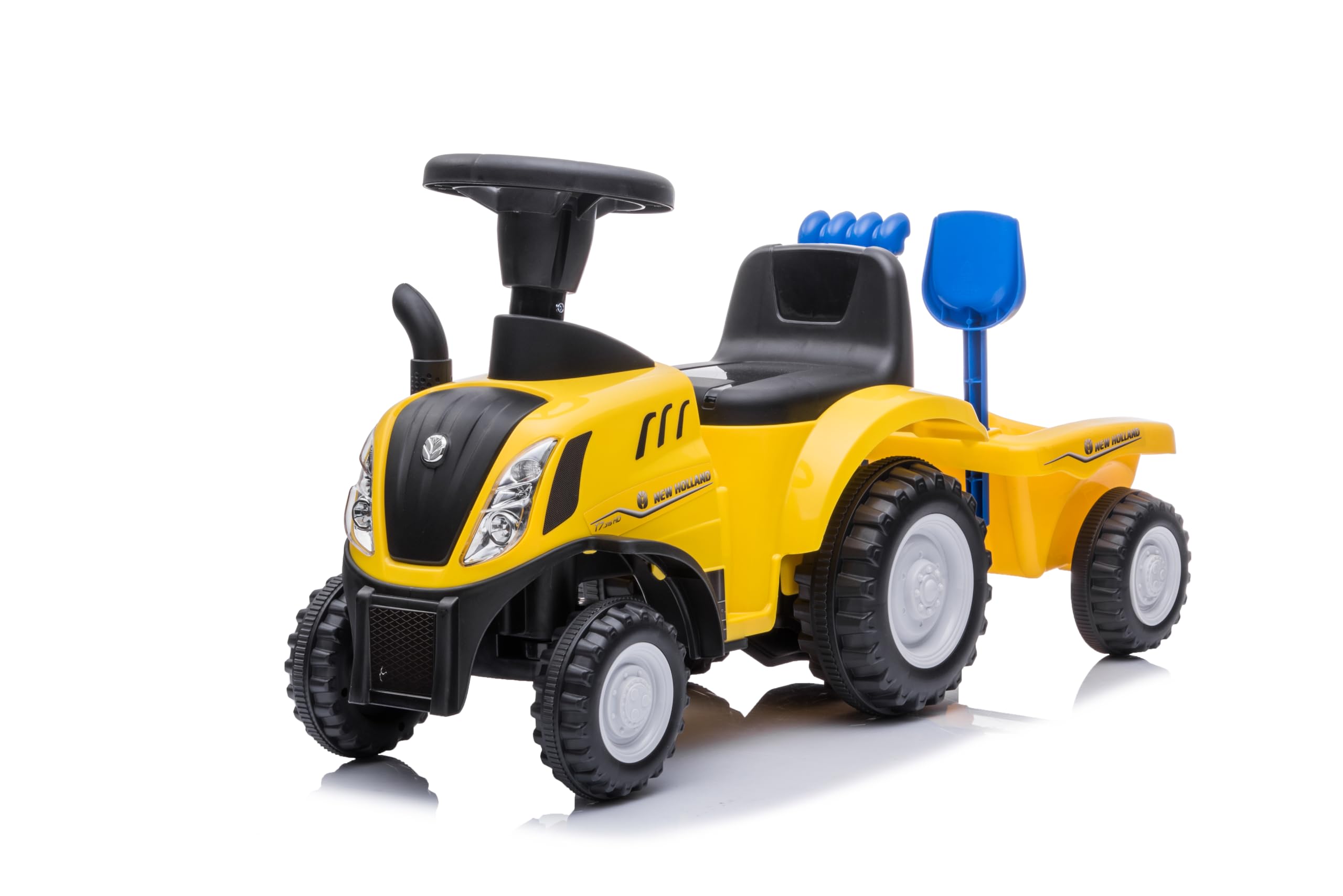 NINODOVAE Trettraktor für Kinder, Rutschauto für Kinder, New Holland lizenziert, Hupe, Musik & Lichtfunktionen, 12-36 Monate (Gelb)