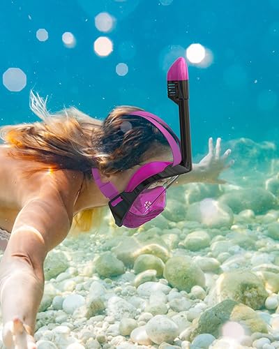 Miniatura 2 de QingSong Máscara de esnórquel de cara completa para niños y adultos, equipo de esnórquel antiempañamiento y antifiltraciones con soporte para cámara