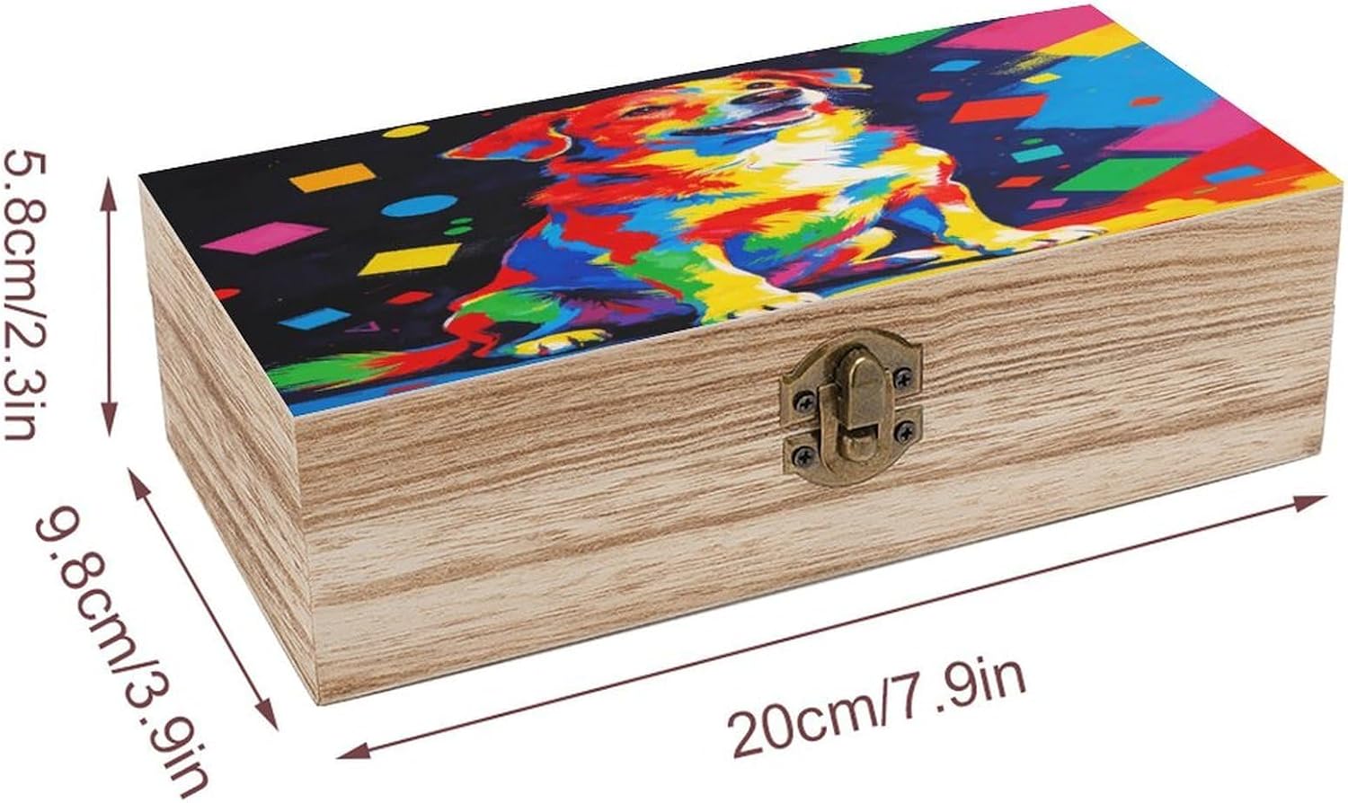 Colorful Dog Wooden Storage Box Keepsake Box with Hinged Lid image 2