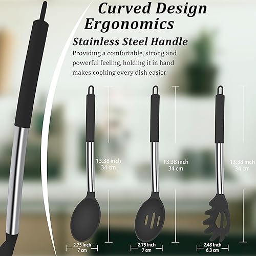 Miniatura 5 de FODCOKI Juego de 3 cucharas de silicona para cocinar, cucharas de servir antiadherentes para utensilios de cocina antiadherentes, cuchara sólida