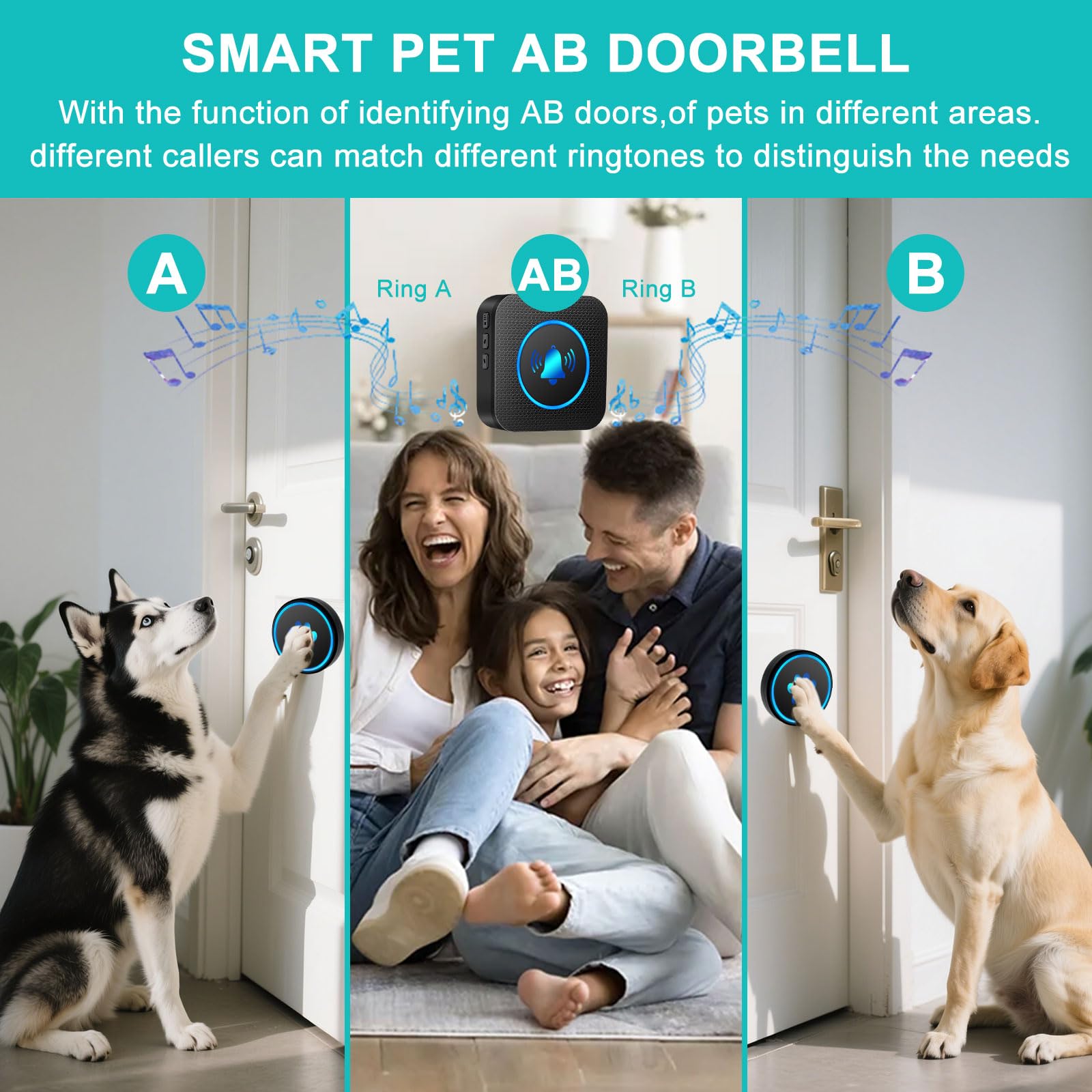Dog Door Bell for Potty Training, Smart Wireless Doggie Doorbell to Go Outside, 1000 Feet Long Range with IP65 Waterproof Super-Light Touch Button, 60 Melodies & Adjustable Volume (2 Button) - image 8