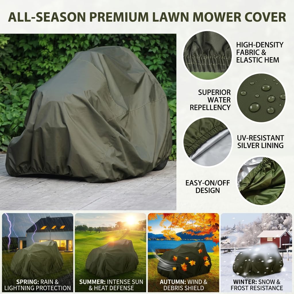 Funda Cortadora Césped para John Deere X300 2013-2025, Cubierta Tractor Jardín Poliéster Resistente, Protección contra Polvo y Lluvia Podadora Césped, XL (72.05×53.94×46.06 in)
