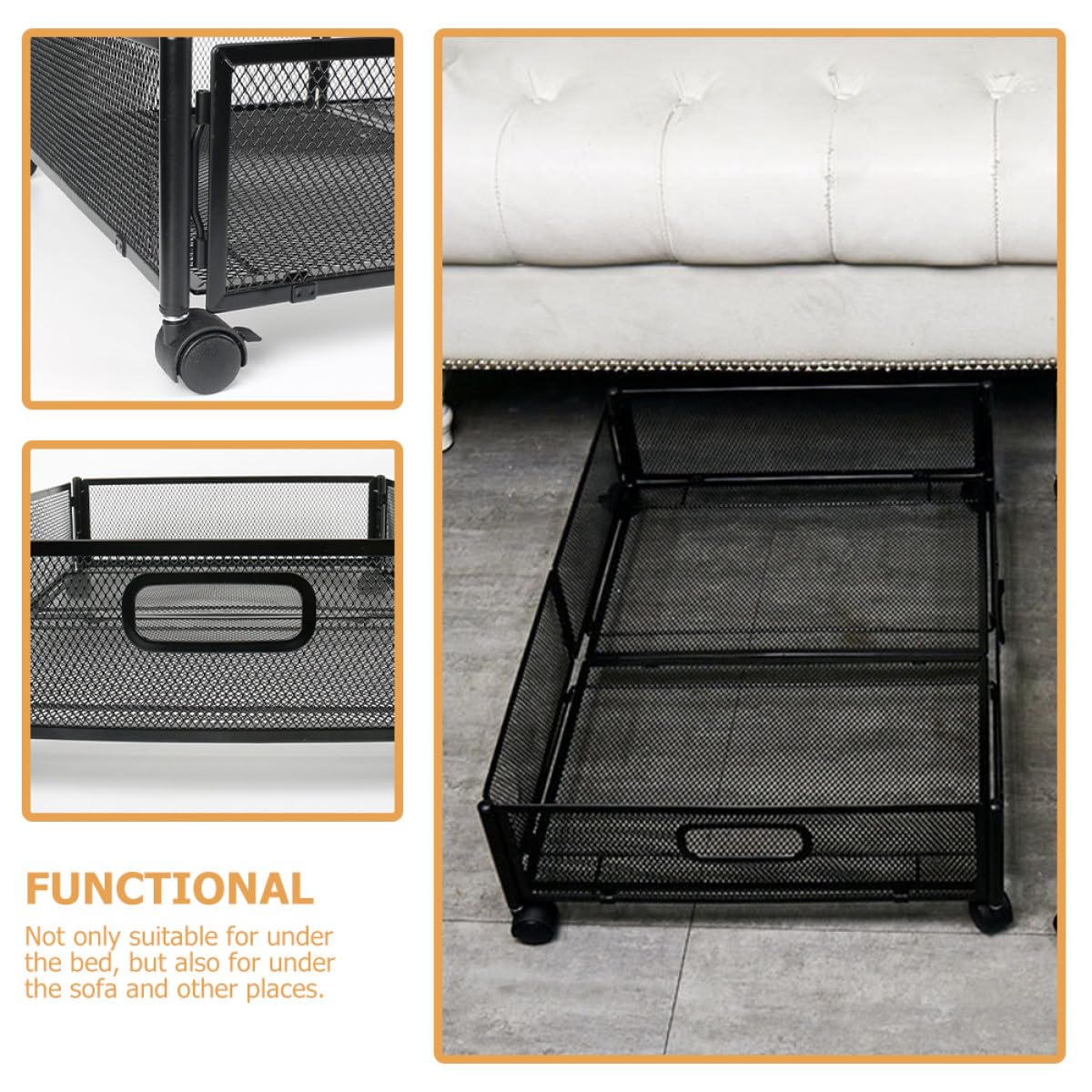 BESPORTBLE Contenitore Portaoggetti Sotto Letto Ruote Design Pieghevole in Acciaio Inossidabile e Plastico Capacità Grande per Organizzare Sotto Divano