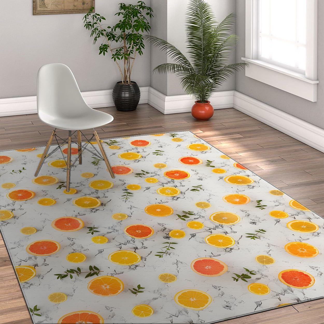 Tapis de cuisine marbre blanc et herbes citronnées 180x240