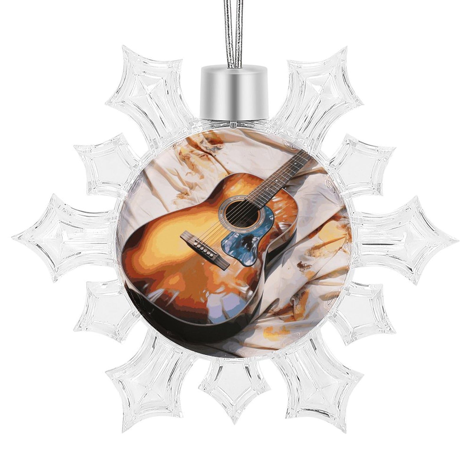 Watercolor Acoustic Guitar Snowflake Decorations,Christmas Decorations，Christmas Indoor Winter Wonderland Decor，Hanging Ornaments for Xmas Tree Winter New Year Party Supplies