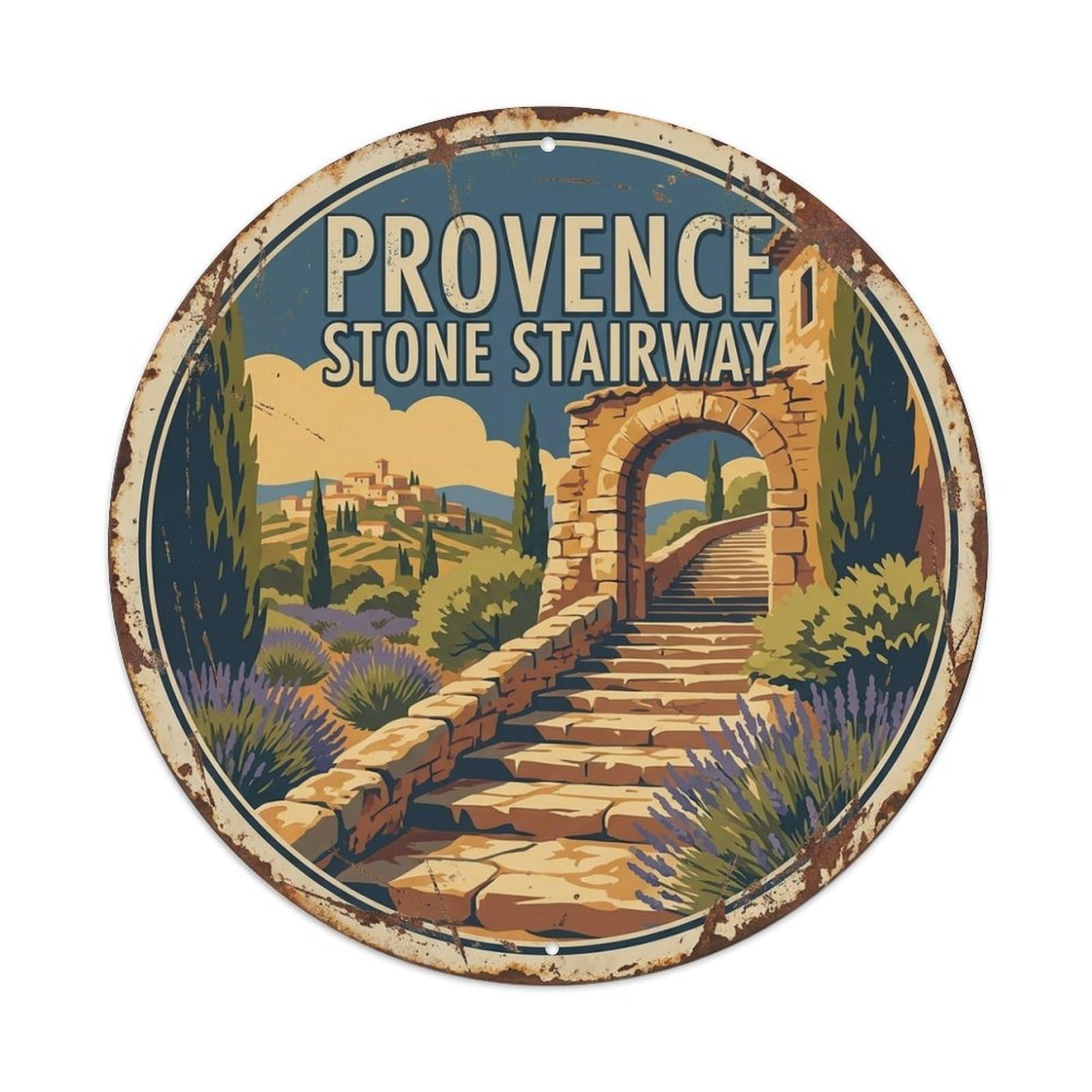 France Provence Country Travel Stone Stairway Metal Tin Sign