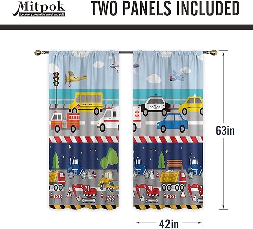 Miniatura 4 de Cortinas de camión para niños para dormitorio de niños, cortinas de tractor de construcción de automóvil de 42 pulgadas de ancho x 63 pulgadas de