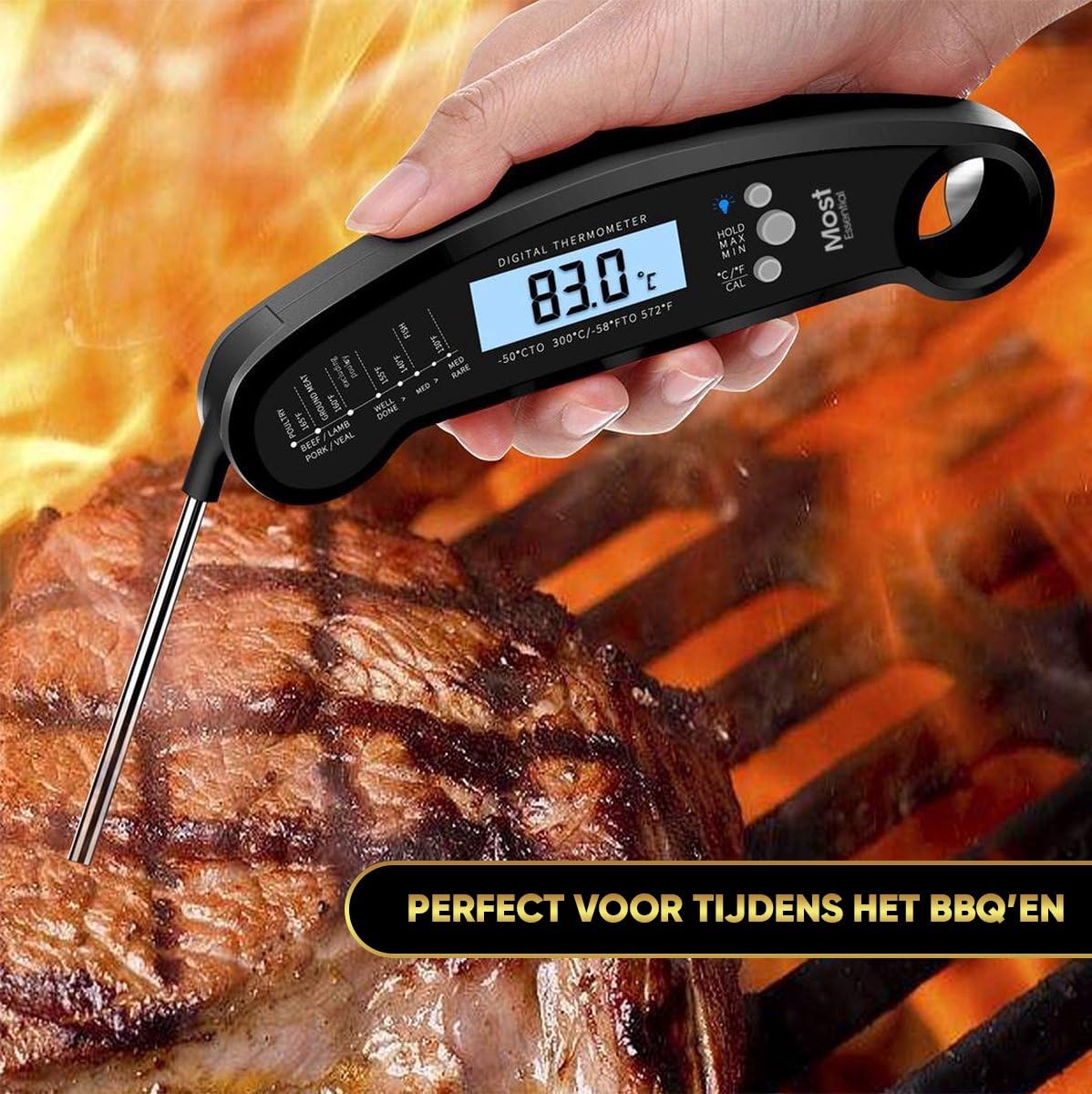 MostEssential Vleesthermometer 2-in-1 PRO Edition zwart BBQ geschikt
