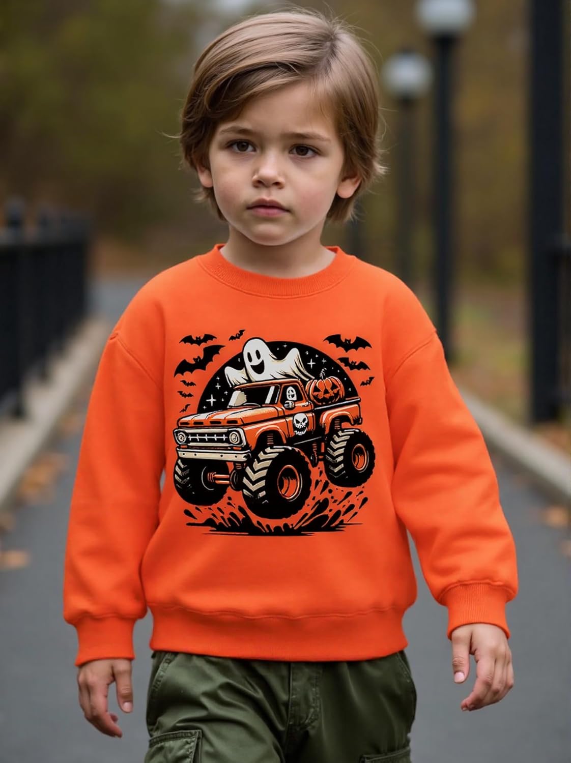 Kids Halloween Sweatshirt Boys Girls Pumpkin Ghost Bat Toddler Shirt Crewneck Long Sleeve Graphic Top for 2-7T - Image 2