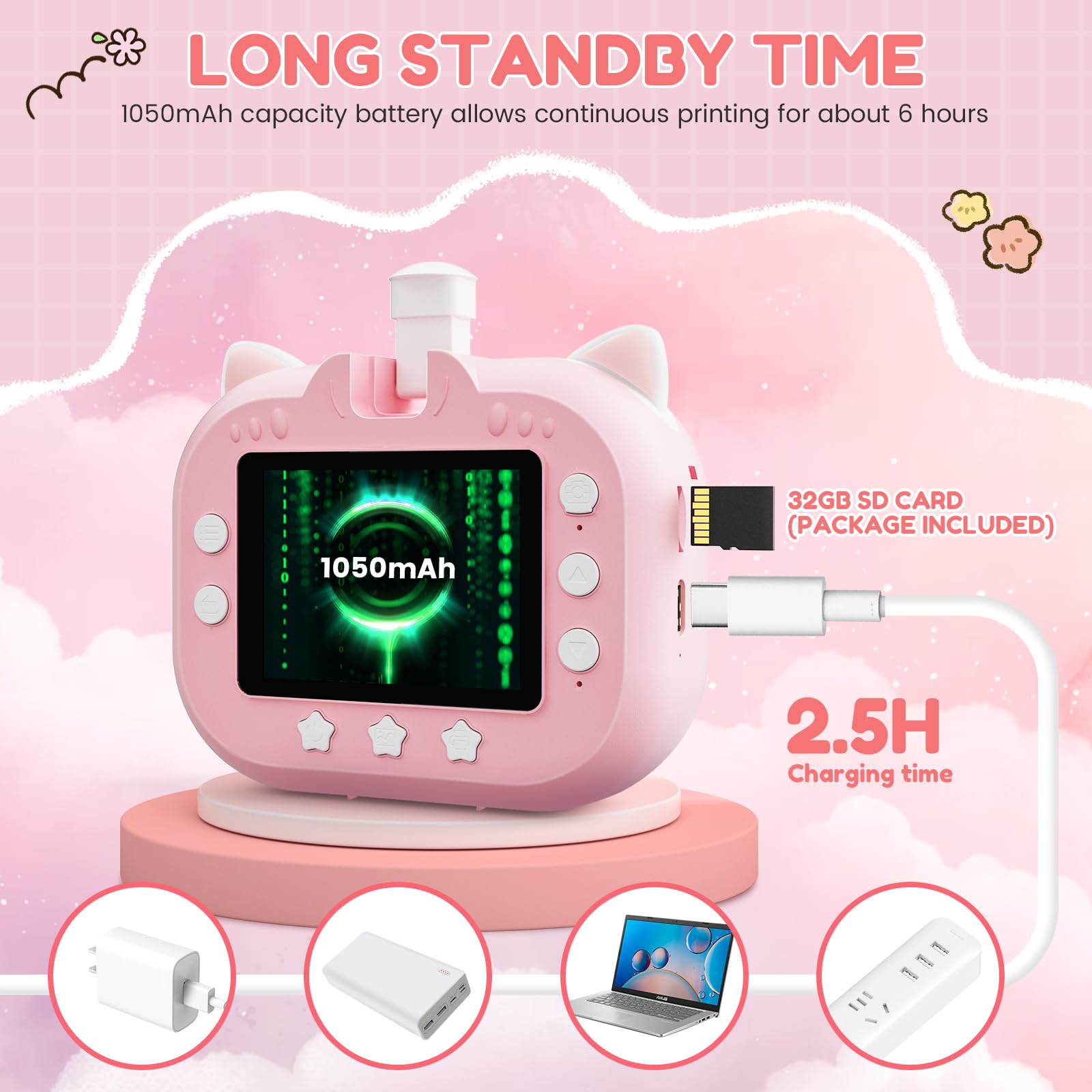 Macchina Fotografica Bambini Istantanea, Potuem 2.4 Pollici Digitale Fotocamera Bambini con Zoom 20X, Lente Ruotabile a 180°, 48MP/1080P Fotocamera Istantanea per Bambini, Regalo di Compleanno