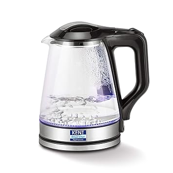 KENT 16023 Electric Glass Kettle 1.7 L | 1500W | Stainless Steel Heating Plate | Borosilicate Glass Body | Boil Drying Protection | 360 Degree Rotating Base