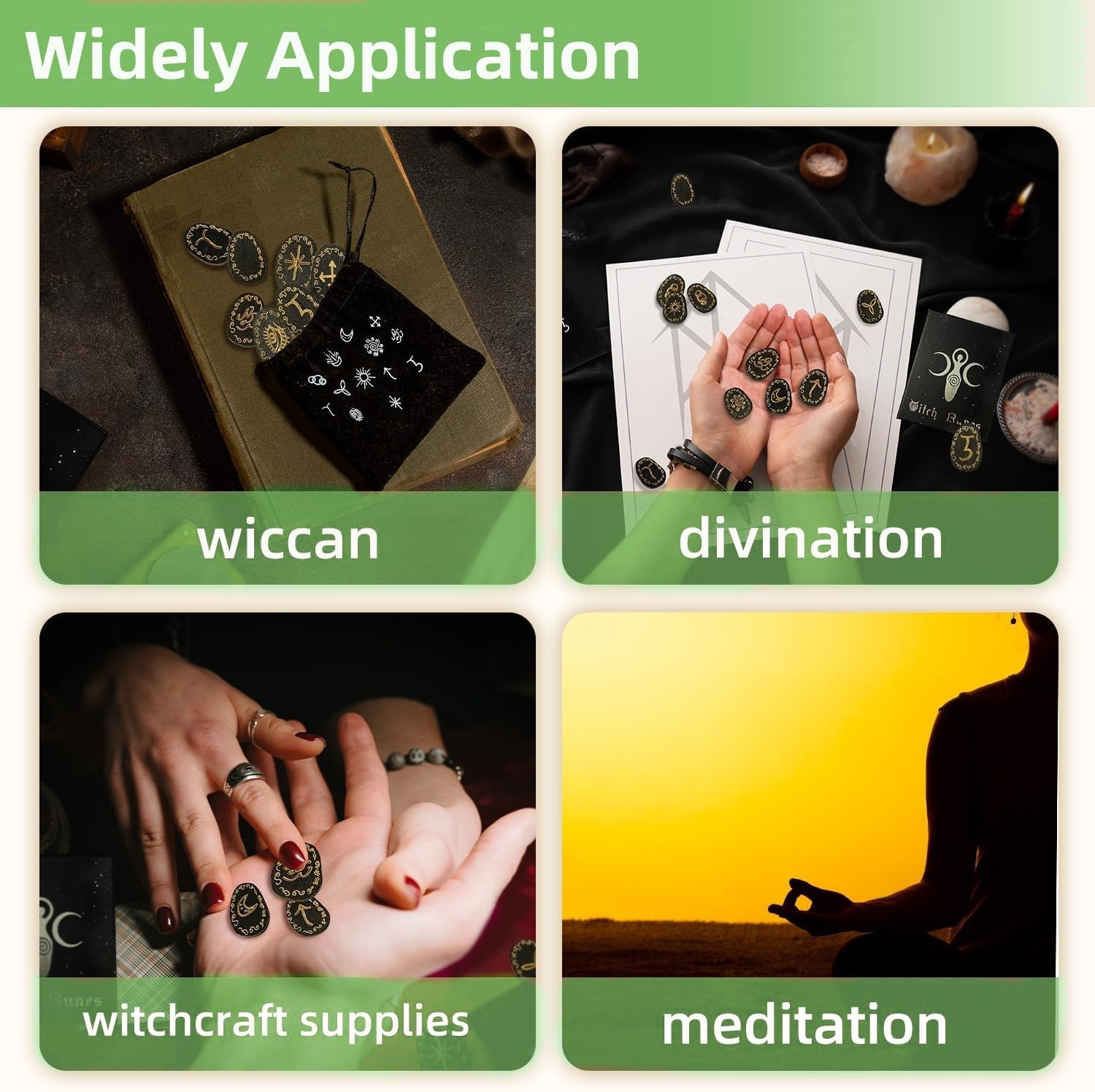 Set De Runes De Sorcière 14 Pièces Gravées à La Main – Pierres En Bois Pour Divination, Méditation Et Rituels – Outil Spirituel Pour Débutants