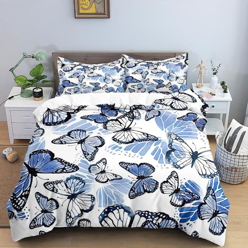 Housse de Couette 90x190 Papillon Bleu Marine Idée Cadeau Personnalisé Garçons Filles