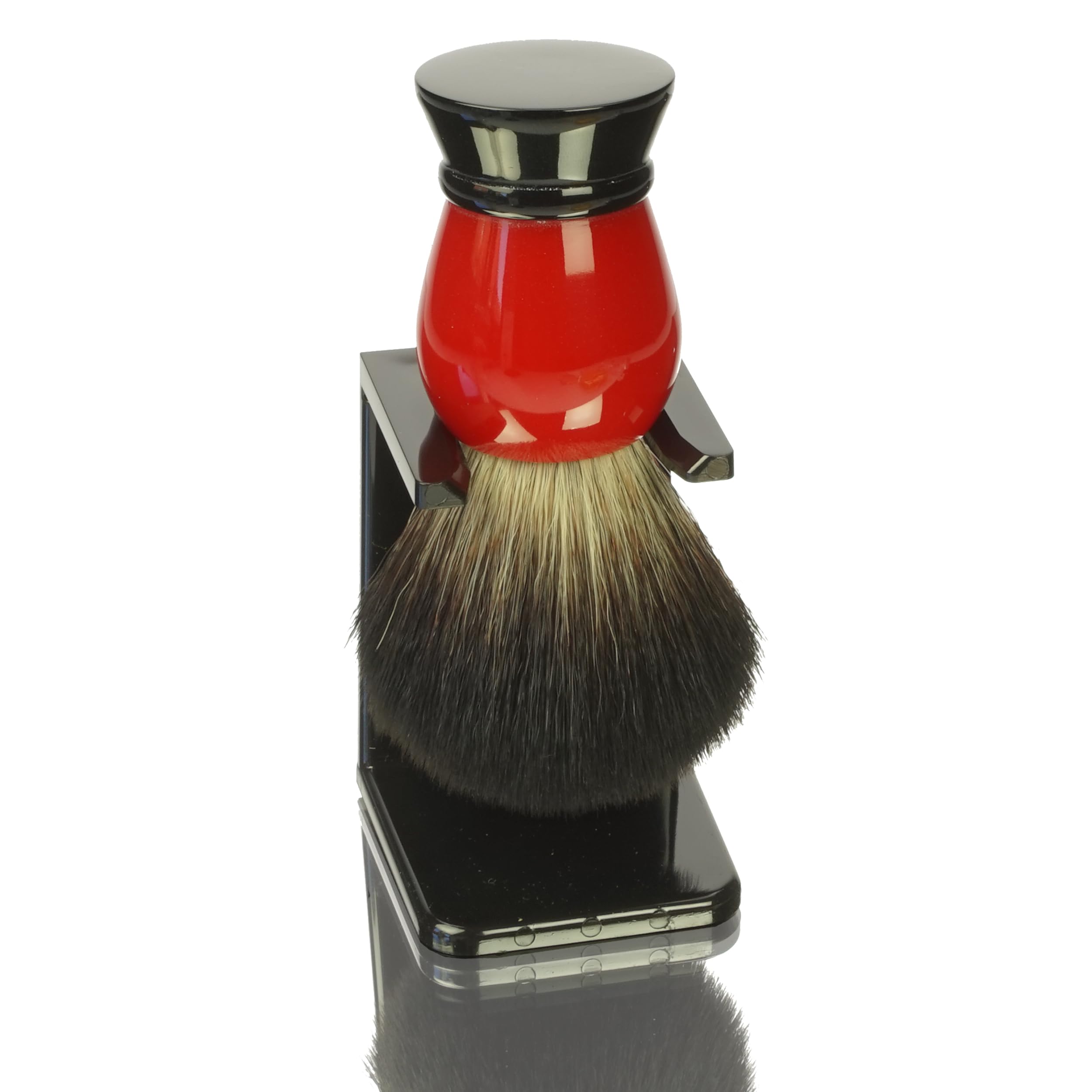 Portabrochas de afeitar de plástico negro con brocha de afeitar de pelo sintético rojo y negro