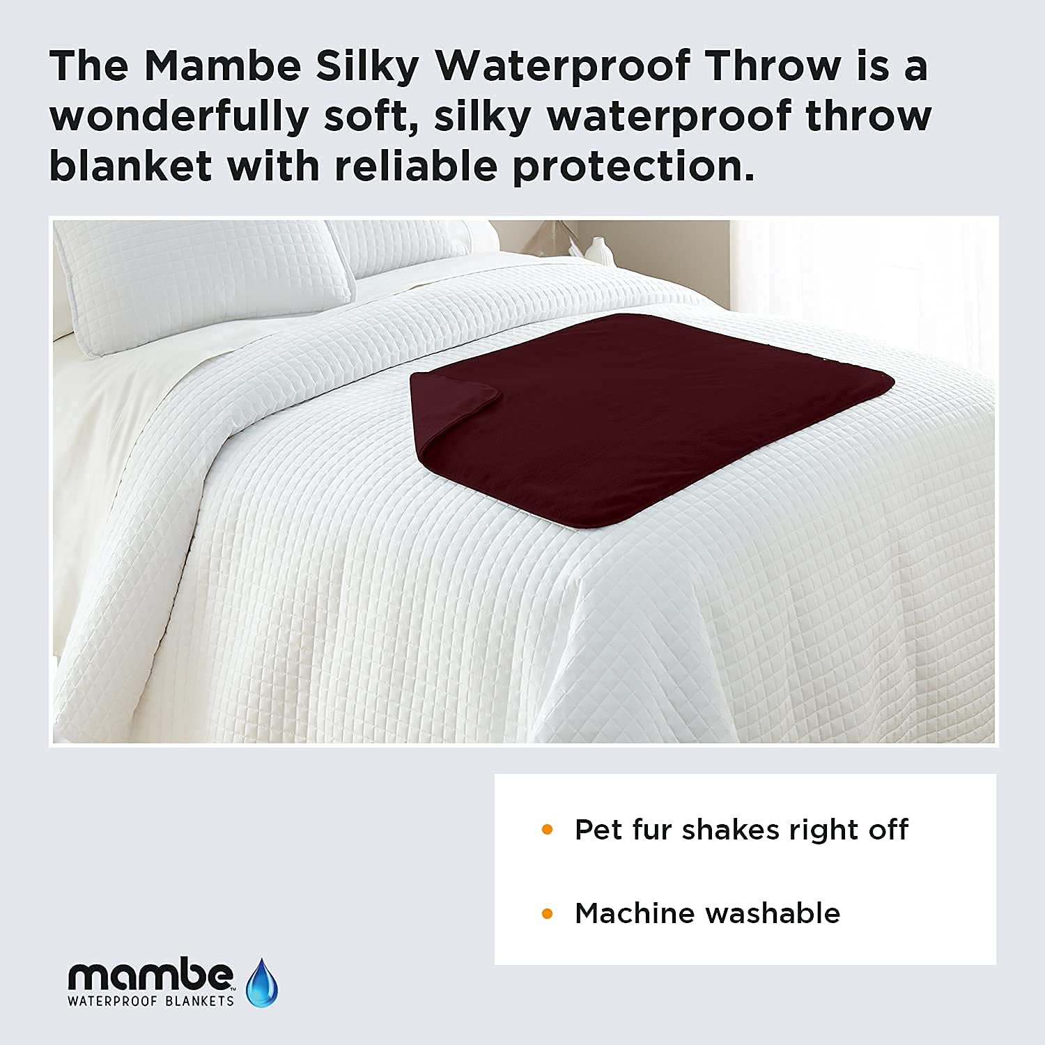 Mambe Wasserdichte Decke – Seidig Weicher Überwurf Für Sofa & Bett (152x304 Cm, Merlot)