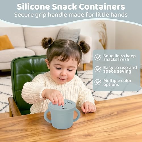 Miniatura 2 de Recipientes de silicona de grado alimenticio para aperitivos, recipientes de aperitivos con asas y tapa para niños pequeños (color 2)