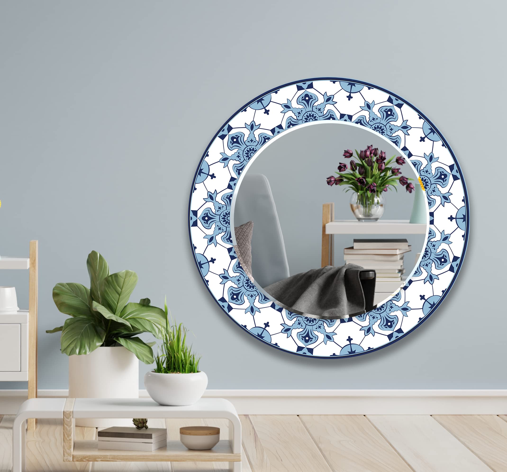Okrągłe lustro na ścianę, 60 cm, lustro łazienkowe, duże okrągłe lustro, dekoracja ścienna, lustro ze szkła hartowanego, lustro wiszące na ścianie, lustro toaletowe, 106 RM
