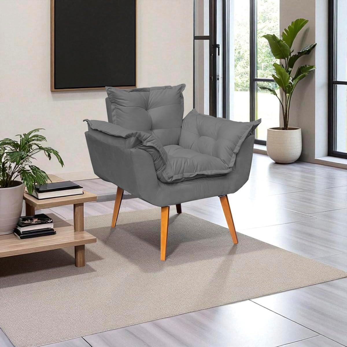 Poltrona Alice Decorativa Para Sala Cadeira Reforçada (Cinza)