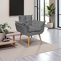Poltrona Alice Decorativa Para Sala Cadeira Reforçada Para Recepção Manicure Clínica Sala De Espera Consultório Escritório Pé Castanho - Clique & Decore (Cinza)