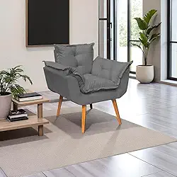 Poltrona Alice Decorativa Para Sala Cadeira Reforçada Para Recepção Manicure Clínica Sala De Espera Consultório Escritório Pé Castanho - Clique & Decore (Cinza)