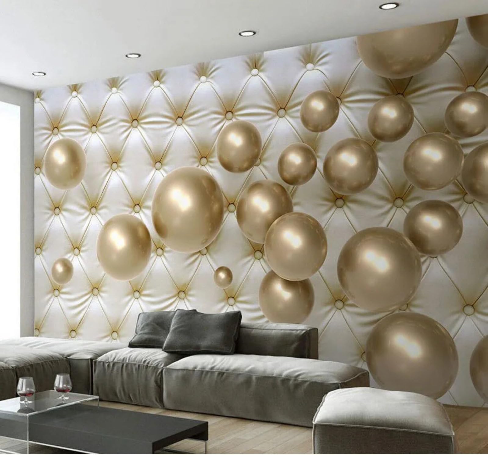Wallpaper-3D-Xlm 250Cm×170Cm(B×H) Affordable Luxury Three Dimensional Upholstered Gold Spheres 3D Wallpaper Easy Install Feature Office Living Room Sofa Bedroom Tv Background Wall Decoration-250Cm×170Cm
