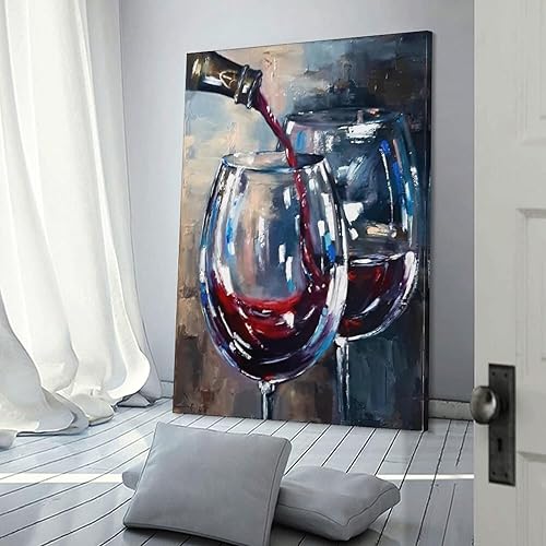 Miniatura 3 de THAELY Póster de copa de vino con botella de vino, decoración de bar, póster estético de arte de pared (2) pintura en lienzo para dormitorio, sala