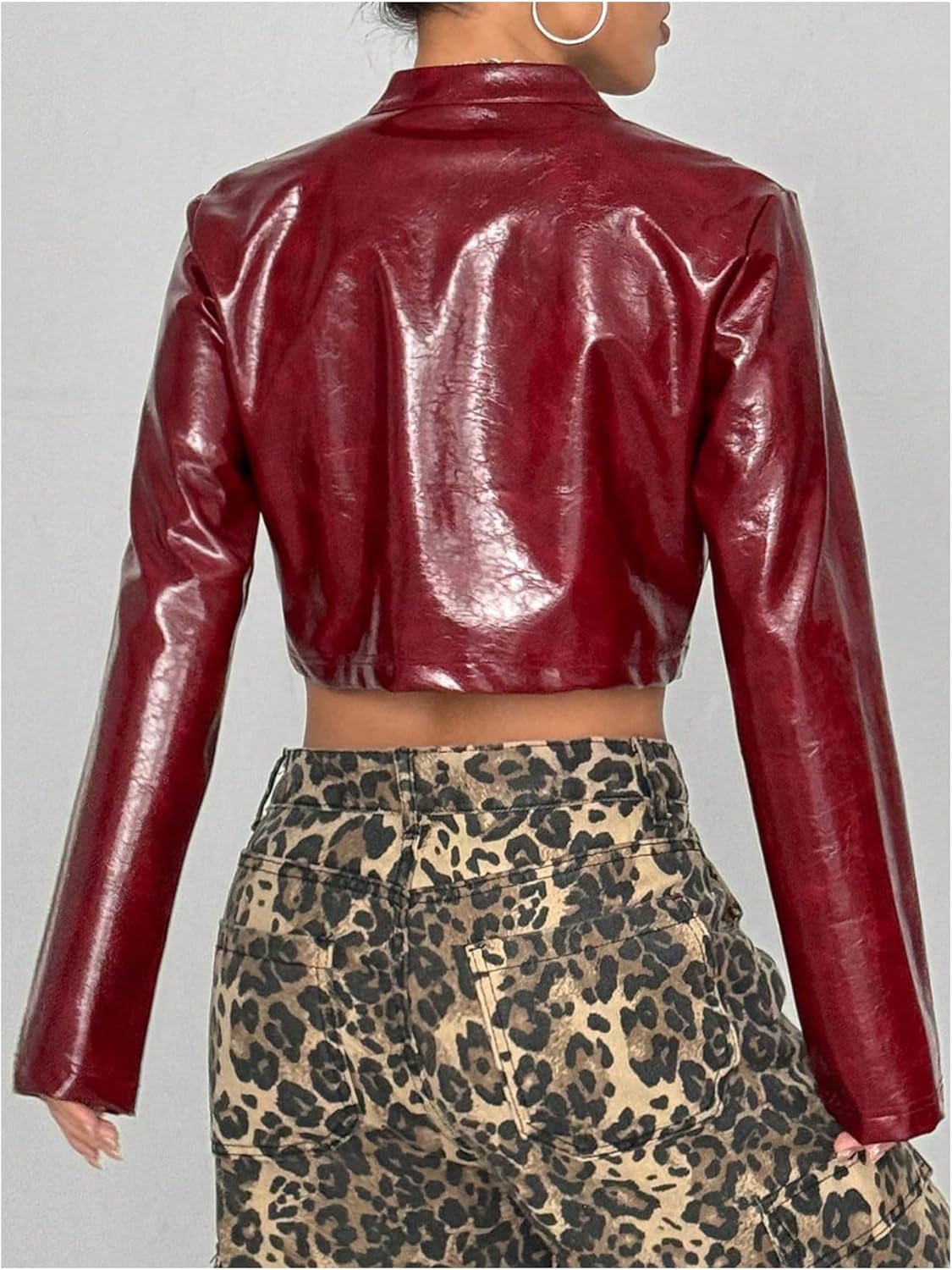 Verdusa Women's Leather Cropped Jacket Motorcycle Bomber Jackets Y2k Zip Up Outerwear Streetwear - Image 2