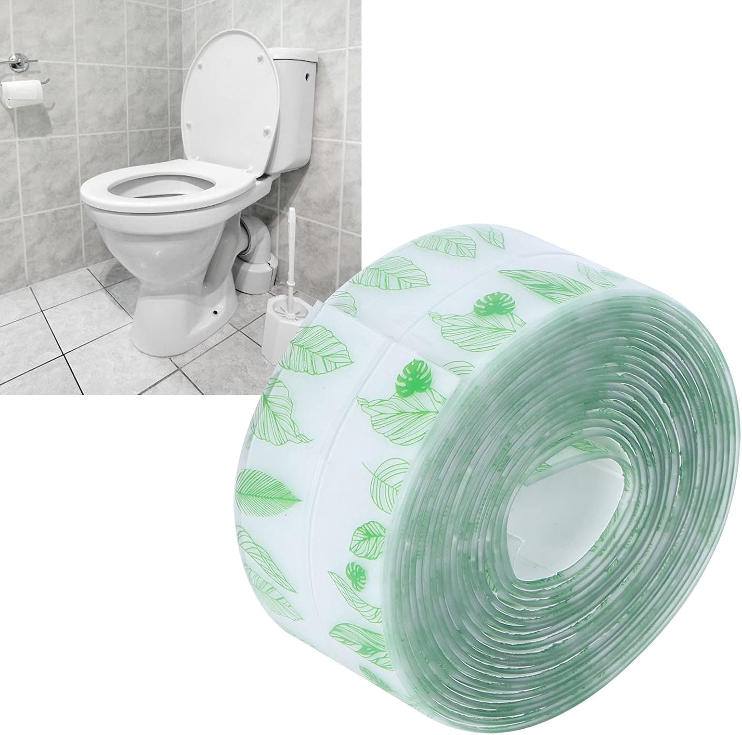 Caulk Tape, Sealing Strip Eco-Friendly PVC for Toilet Walls for Kitchens for Shower Rooms for Bathtubs(Transparent Verdant Green Leaves, Polar Animals)